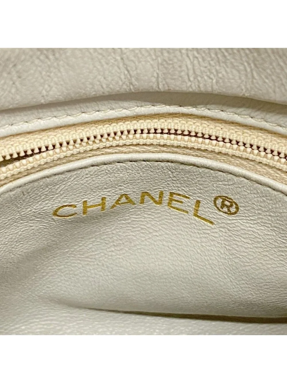 Chanel Shoulder Bag Quilted Lambskin White Gold